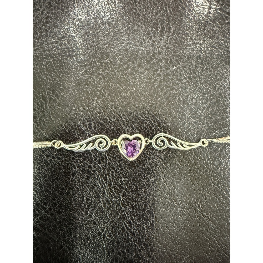 Sterling Silver Heart Wing Bracelet Amethyst Gemstone Italy